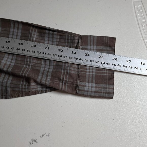 John Varvatos Plaid Button Up Long Sleeve Shirt - Men's Size M - Brown - Picture 8 of 9